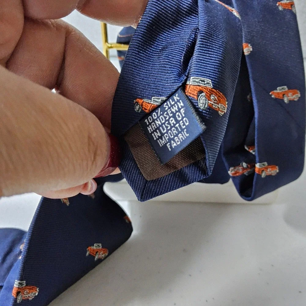 J Crew Men's Necktie Navy Blue Red Car Novelty Print Silk J.Crew J,‎ Crew